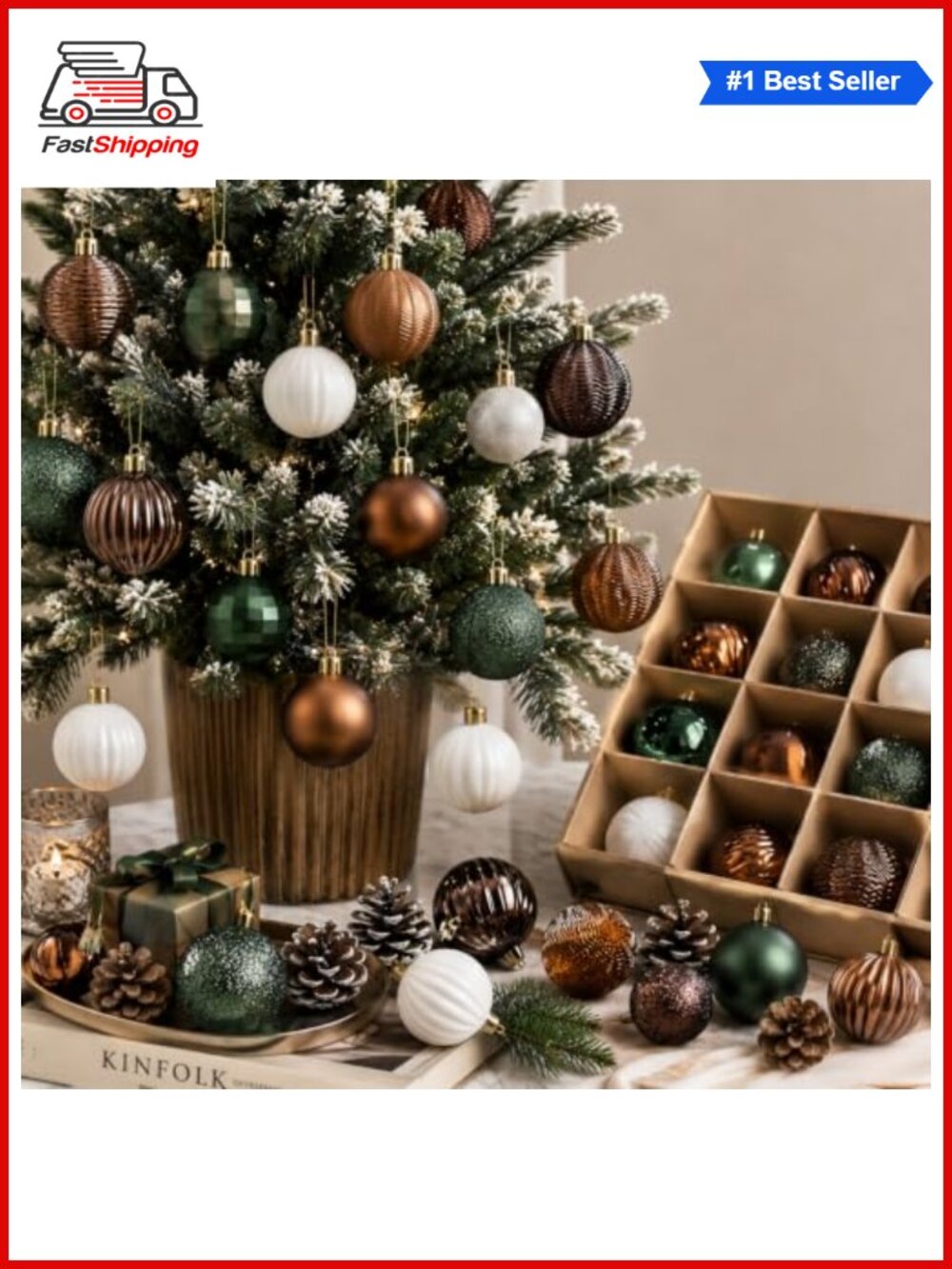 🎅 64 Pc Christmas Ball Ornaments Plastic Hanging Tree Decor Set